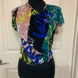 Sheer mesh graphic top size L